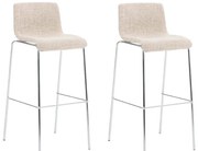 Conjunto de 2 bancos de bar Hoover em tecido e com estrutura cromada 43 x 100 x 48 cm Creme