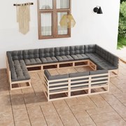 13 pcs conjunto lounge de jardim c/ almofadões pinho maciço