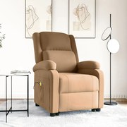 vidaXL Poltrona elevatória de massagens veludo castanho