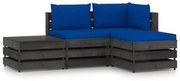 4 pcs conj. lounge jardim + almofadões madeira impreg. cinzento