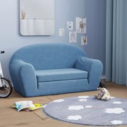 Sofá-cama infantil de 2 lugares pelúcia macia azul