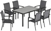Outsunny Conjunto da Exterior 7pz com Mesa de Jardim a 2 Secções e 6 Cadeiras Empilháveis em Textilene Cinza | Aosom Portugal
