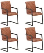 vidaXL Cadeiras de jantar cantilever 4 pcs couro genuíno castanho