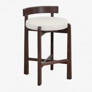 Banqueta Alta Em Madeira De Carvalho E Estofado Manila Madeira Escura & ↑65 Cm & Bouclé Branco - Sklum
