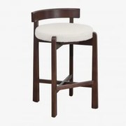 Banqueta Alta Em Madeira De Carvalho E Estofado Manila Madeira Escura & ↑65 Cm & Caracóis Blanco - Sklum