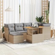 vidaXL 7 pcs conjunto de sofás p/ jardim com almofadões vime PE bege