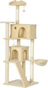 PawHut Arranhador para Gatos com Múltiplas Plataformas Cama 2 Cavernas Rede Escada Postes de Sisal 56x56x180 cm Bege | Aosom Portugal
