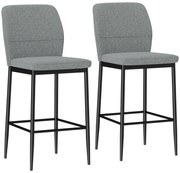 HOMCOM Conjunto de 2 Bancos de Bar Bancos Altos de Cozinha com Encosto e Apoio para os Pés Estofados em Veludo 41x52x97 cm Cinza | Aosom Portugal