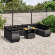 vidaXL 11 pcs conjunto sofás de jardim c/ almofadões vime PE preto