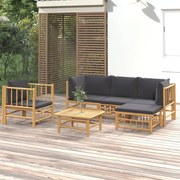 6 pcs conjunto lounge jardim bambu c/ almofadões cinza-escuro