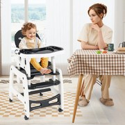 Cadeira alta 3 em 1 refeição bebés conversível em mesa e cadeira para crianças de 6 a 36 meses com bandeja removível, almofada, encosto com 3 níveis e