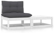 vidaXL 2 pcs conj. lounge de jardim c/ almofadões pinho maciço branco