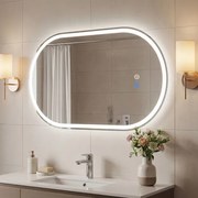 Espelho 80x50 cm ovalado iluminado de parede para casa de banho sem moldura LED traseiro 3 modos de cor ajustável antiembaciamento vidro temperado HD