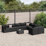 vidaXL 10 pcs conjunto sofás de jardim c/ almofadões vime PE preto