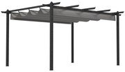 Outsunny Pérgola de Jardim 3,96x2,96x2,2 m com Teto Retrátil Tecido de Poliéster e 8 Orifícios de Drenagem Cinza