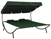 vidaXL Espreguiçadeira com toldo e almofadas verde