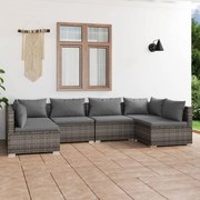 6 pcs conjunto lounge de jardim c/ almofadões vime PE cinzento