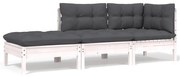vidaXL 3 pcs conjunto lounge jardim c/ almofadões pinho maciço branco