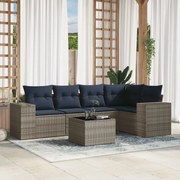 vidaXL 6 pcs conjunto sofás p/ jardim c/ almofadões vime PE cinzento