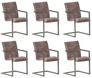 Cadeiras de jantar cantilever 6 pcs couro genuíno castanho