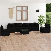 vidaXL 7 pcs conjunto lounge de jardim c/ almofadões vime PE preto