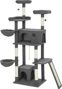 PawHut Arranhadores Grandes para Gatos Árvore Grande para Gatos 174 cm 3 Camas 2 Casas Arranhadores 60x48x174 cm Cinza | Aosom Portugal