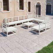 11 pcs conjunto lounge de jardim pinho sólido branco