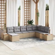 vidaXL Conjunto de Sofá de Jardim com 8 Peças e Almofadas Bege em Rattan Sintético de Acácia