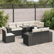vidaXL 9 pcs conjunto de sofás p/ jardim c/ almofadões vime PE preto