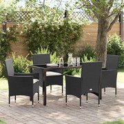 vidaXL Conjunto de Jantar de Jardim com 5 Peças - Almofadas Pretas de Rattan Sintético