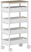 HOMCOM Carrinho de Cozinha de Armazenamento de 5 Níveis Carrinho Auxiliar com Rodas Bancada com Efeito Madeira 39,5x24x82 cm Branco | Aosom Portugal