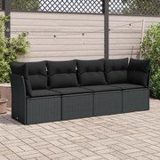 4 pcs conjunto de sofás para jardim c/ almofadões vime PE preto