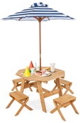 Caixa de areia infantil de madeira com cobertura e design de tenda