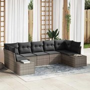 vidaXL Conjunto de Sofás de Jardim de 7 Peças com Almofadas Cinza de Rattan Polímero