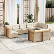 vidaXL 9 pcs conjunto de sofás p/ jardim com almofadões vime PE bege