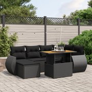 vidaXL 7 pcs conjunto de sofás p/ jardim c/ almofadões vime PE preto