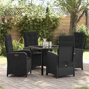 vidaXL Conjunto de Jantar de Jardim de 5 Peças com Almofadas Preto Rattan Poliéster