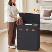 Cesto para roupa suja com três compartimentos (160 L) 64 x 33 x 75 cm Preto