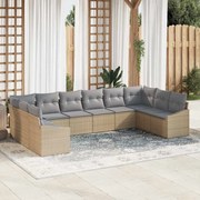vidaXL Sofá de Jardim de 10 Peças com Almofadas Beges em Rattan Sintético
