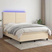 vidaXL Cama box spring c/ colchão e LED 140x200 cm tecido cor creme