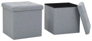 vidaXL Bancos arrumação 2 pcs linho falso cinzento-claro