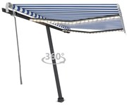 Toldo retrátil manual com LED 300x250 cm azul e branco