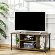 Móvel de TV até 55 Polegadas Móvel de TV Estilo Industrial com 4 Compartimentos Prateleira Ajustável e Orifício para Cabos 110x40x50cm Castanho Rústic