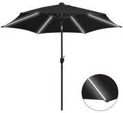 Guarda-sol de jardim c/ luzes LED/poste alumínio 300 cm preto