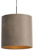 Candeeiro de suspensão com abajur de veludo castanho com dourado 40 cm - Combi