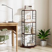 Estante giratória de 4 níveis Torre 360° com estrutura metálica 40 x 40 x 115 cm economiza espaço de canto para escritório, casa, sala, Preto+Castanho