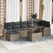 vidaXL Conjunto de Sofás de Jardim de 8 Peças com Almofadas Cinza em Polirattan