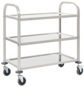 vidaXL Carrinho de cozinha de 3 níveis 96,5x55x90 cm aço inoxidável