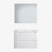 Conjunto De Móvel De Casa De Banho Suspenso Em Madeira Com Lavatório Integrado Egerton Branco & Led Retangular E Anti-embaciamento 80x70 Cm - Sklum