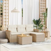 vidaXL 5 pcs conjunto de sofás p/ jardim com almofadões vime PE bege